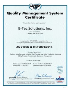 B Tec Solutions Inc AS 9100D ISO 9001 2015 Certificate 2019R 2 pdf 2 232x300